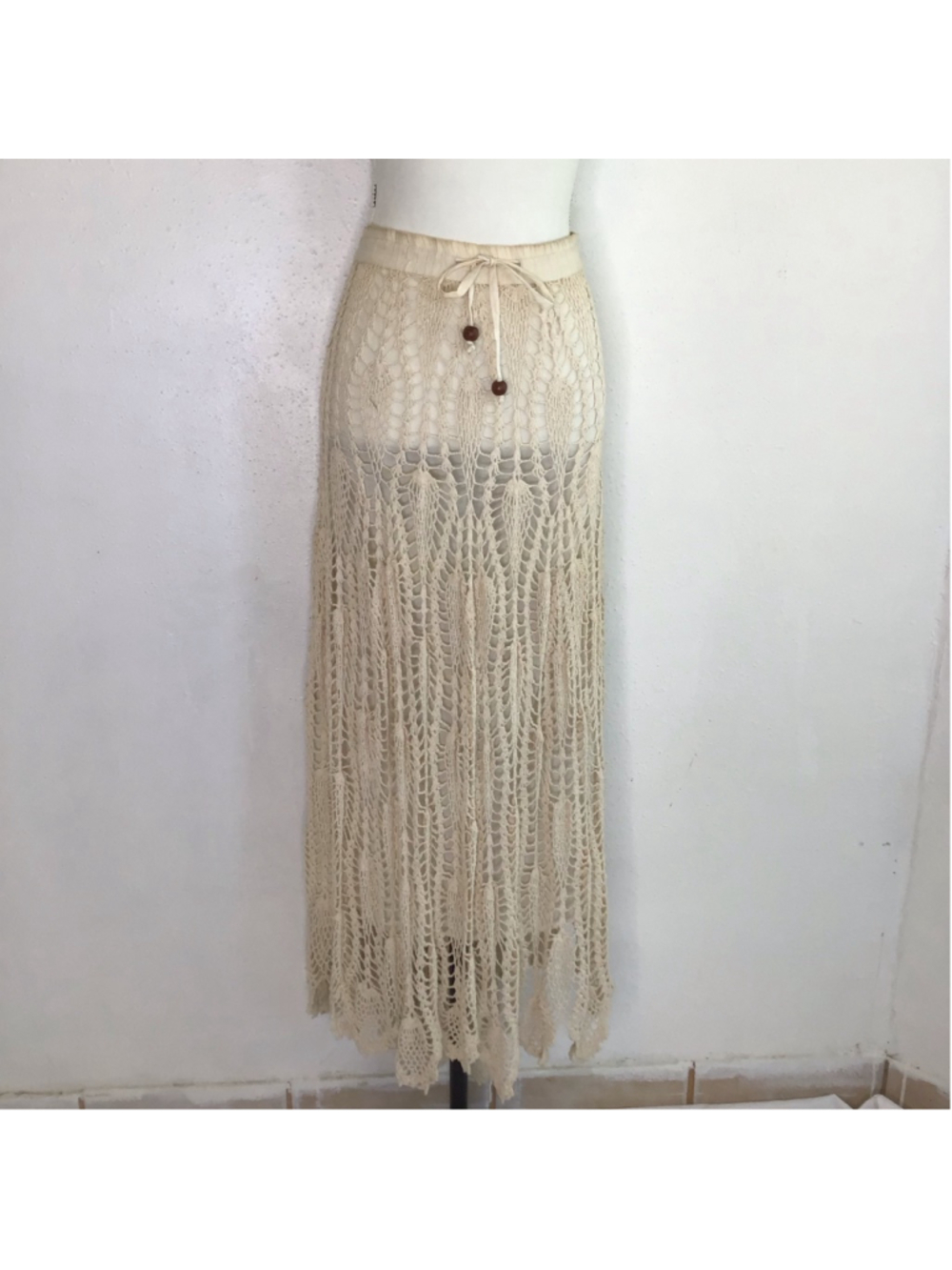 Mix Nouveau Women Beige Crochet Lace Boho Maxi Skirt Plus Size 3X